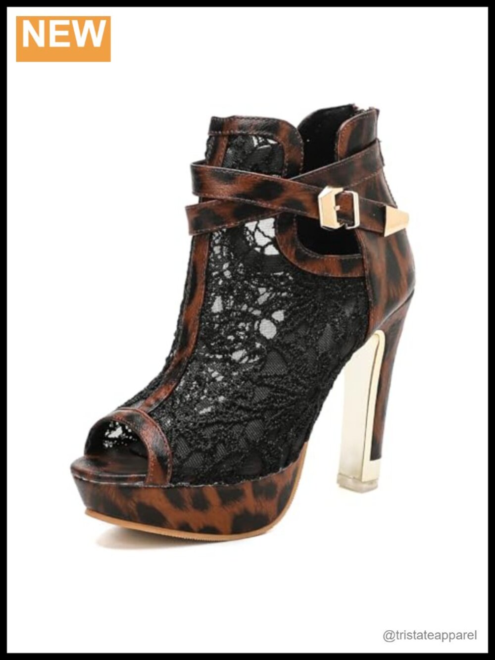 Womens Peep-Toe Ankle Booties Lace Flowers Synthetic Leather High Heel